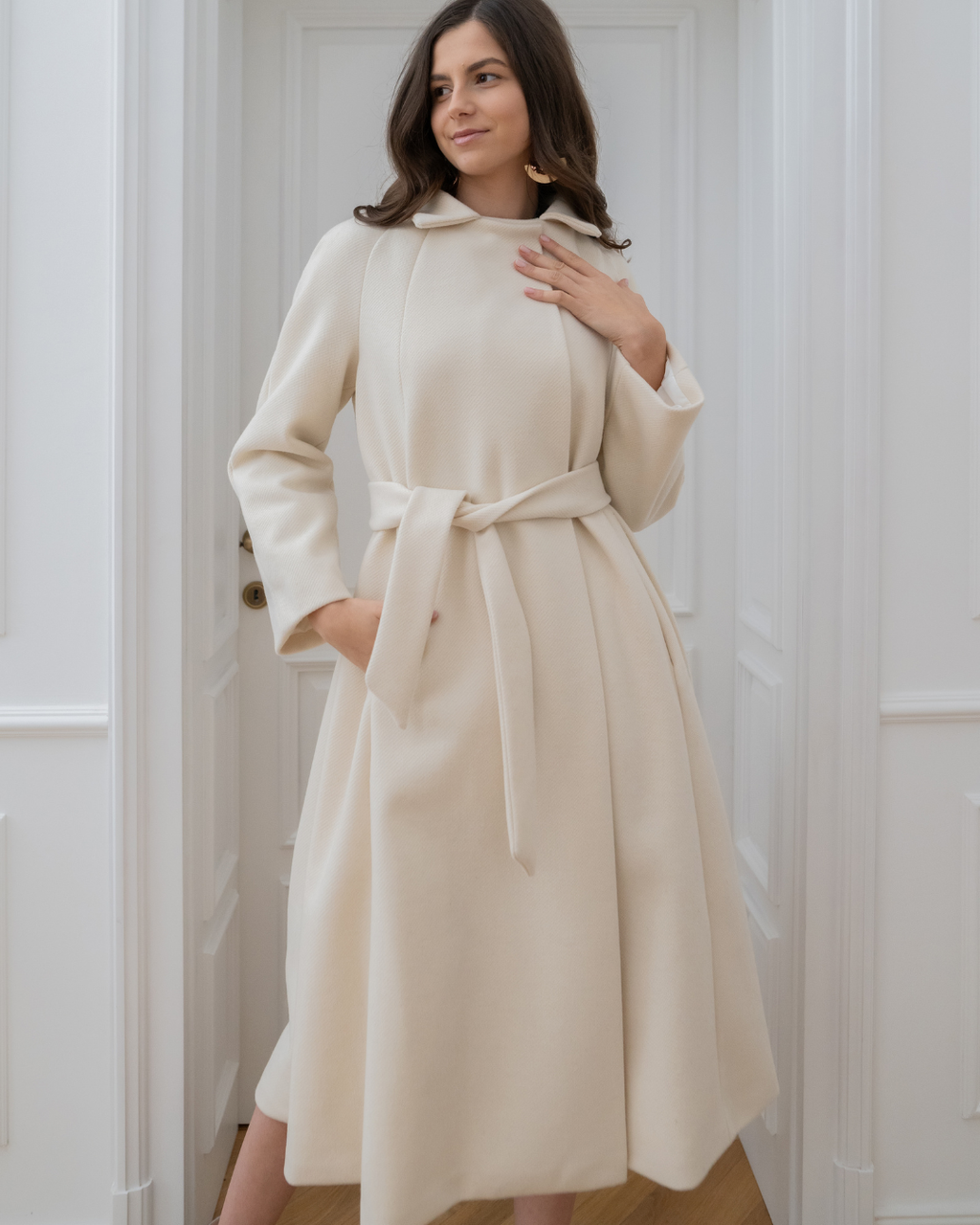 Yvonne Ivory Wool Coat