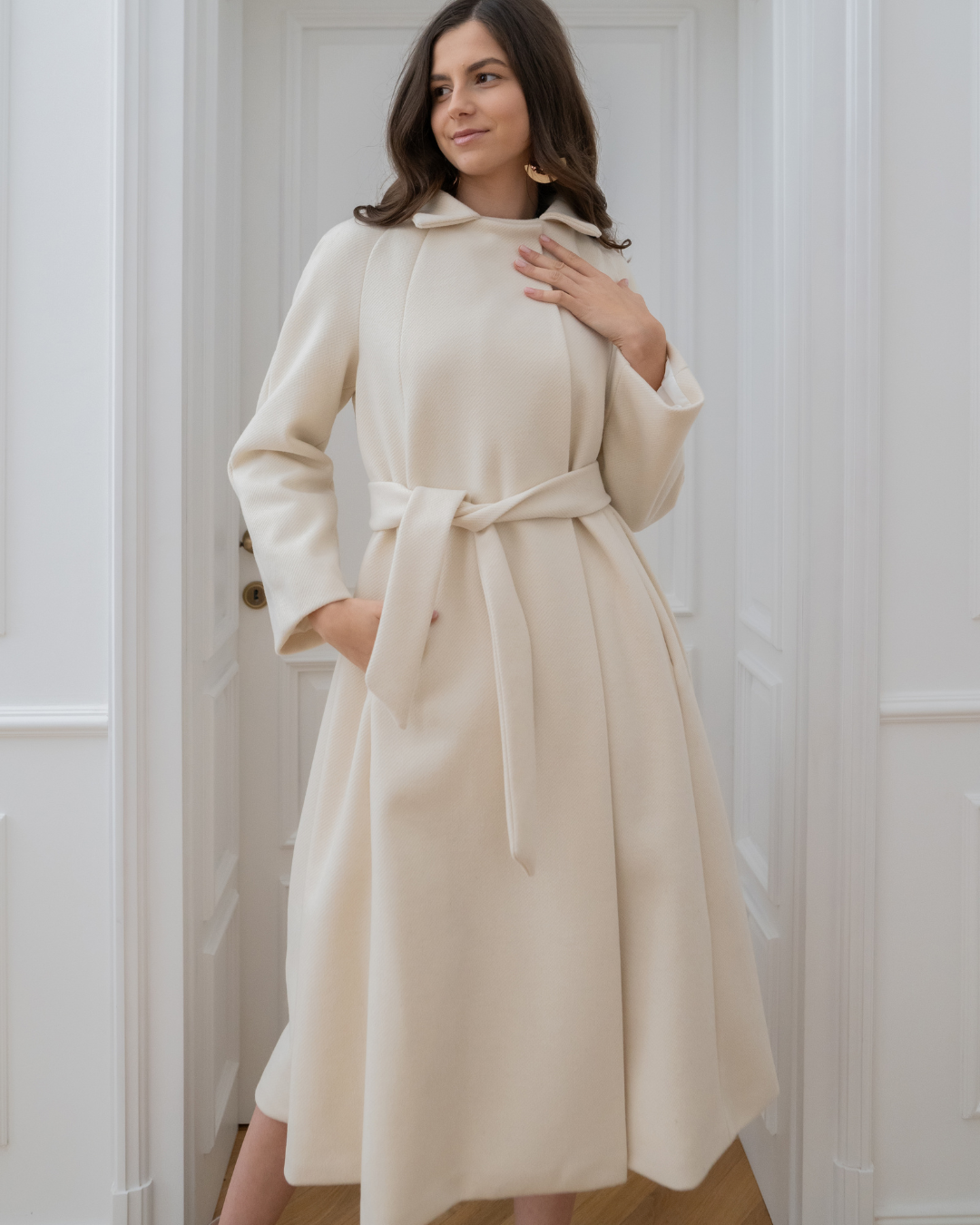 Yvonne Ivory Wool Coat