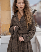 Yvonne Brown Herringbone Wool Coat